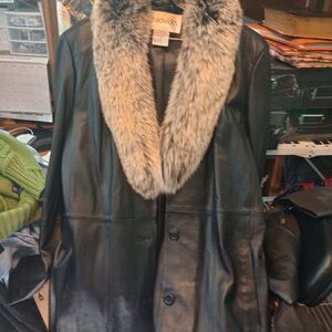 Chadwicks Women's Black Leather Jacket with Faux Fur Collar